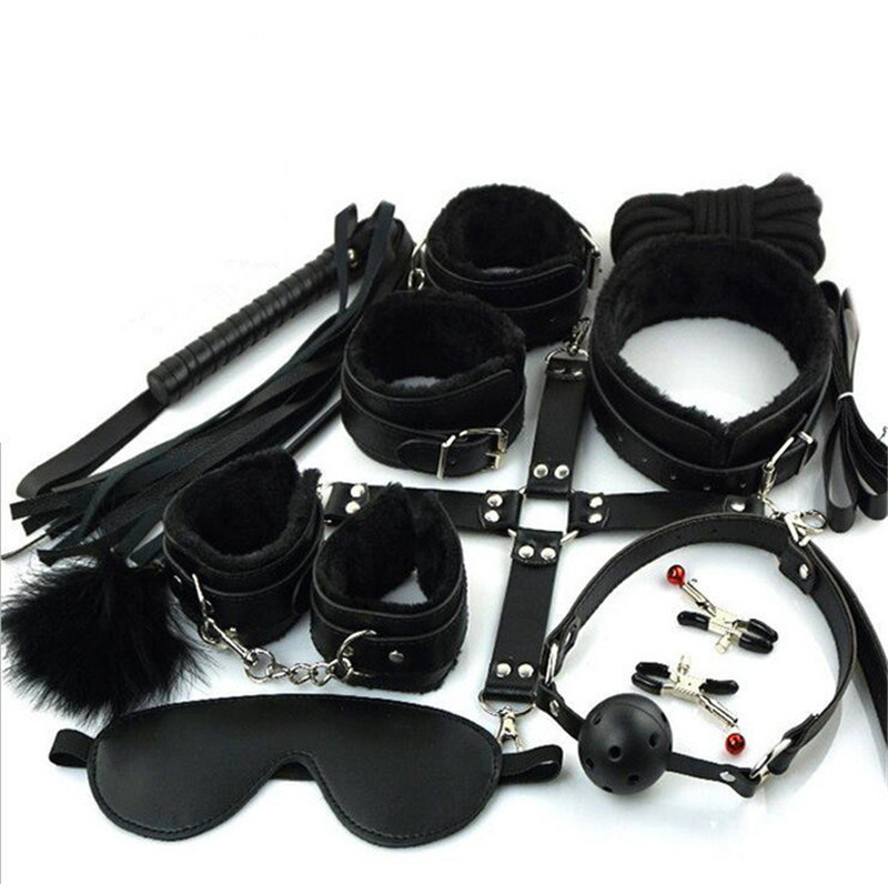 New Sexy Lingerie Bondage Set Babydoll Handcuffs Footcuff Whip Rope Blindfold Couples Erotic Lace Costumes Tool
