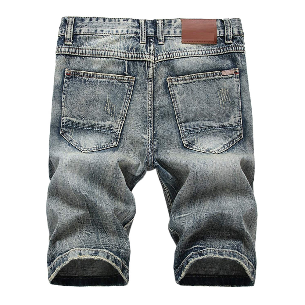 Denim Shorts for Men Jeans Summer Vintage Washed Ripped Distressed Straight Fit Knee Length Casual Jeans Shorts