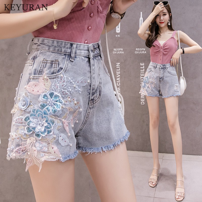 Summer 2019 Female Womens High Waisted Vintage Ripped Hole Embroidery Denim Shorts Woman Beading Pearls Tassel Jeans Shorts 3394, White;black
Summer 2019 Female Womens High Waisted Vintage Ripped Hole Embroidery Denim Shorts Woman Beading Pearls Tassel Jeans Shorts 3394, White;black