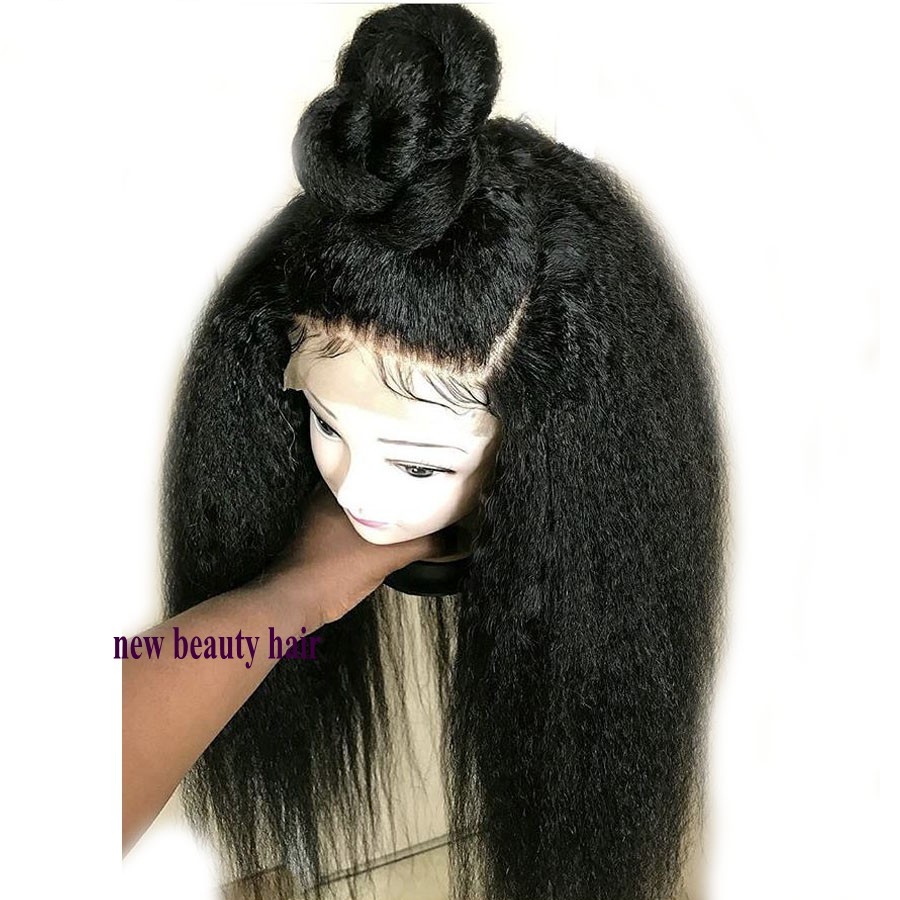 Free shipping Black/Brown/bury Natural 360 lace full Wigs with baby hair Long kinky Straight Synthetic Lace Front Wig For Afro Women Costume Deep Part