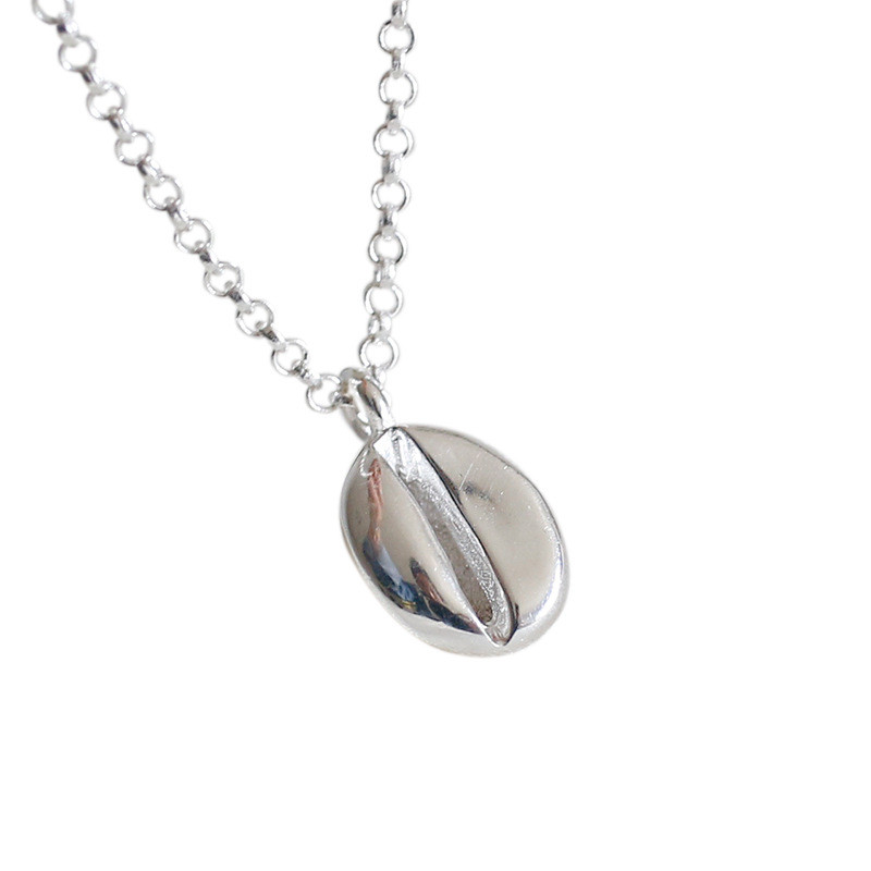 Authentic 925 Sterling Silver Small Geometric Coffe Beans Pendant Necklace For Women Students Silver Tiny Pendants Choker Necklaces