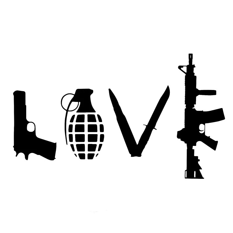 12.7*7.5CM LOVE With Guns Grenade Hand Gun And Knife Decal Vinyl Car Sticker Black/Silver CA-1294
12.7*7.5CM LOVE With Guns Grenade Hand Gun And Knife Decal Vinyl Car Sticker Black/Silver CA-1294