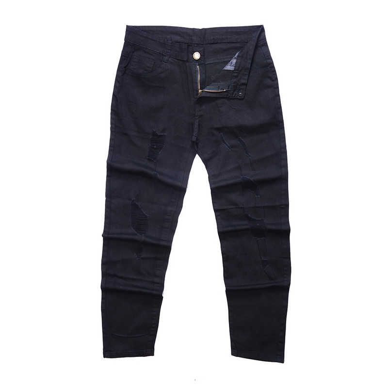 MoneRffi New Men Ripped Holes Pencil Pants Zipped Skinny Jeans Casual Pants with Pleated Patchwork Slim Fit Biker Male Jeans