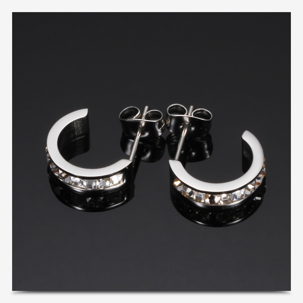 Fashion Titanium Steel Stud Hoop Earrings New Style White Zircon 18k Gold Plated Earring Jewelry Wholesale