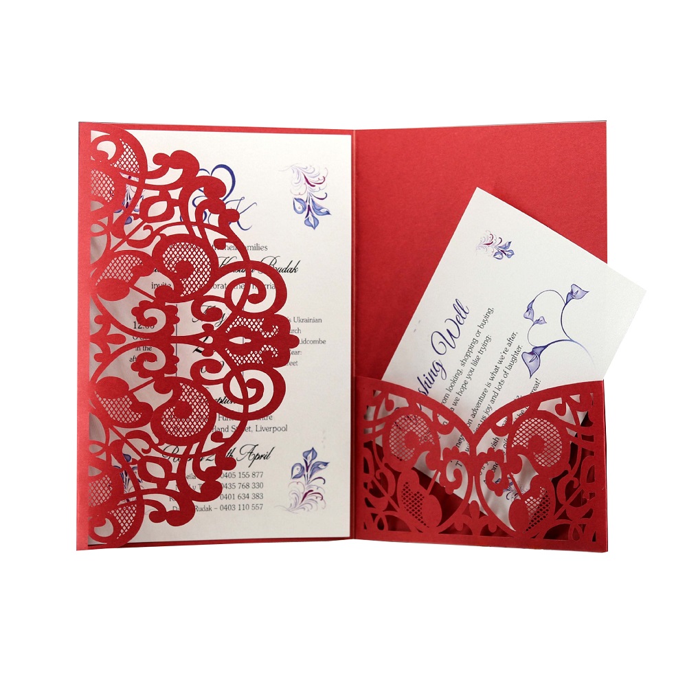 

50 pieces/lot Pearl paper Lacer cutting wedding Invitation cards, Party invitation card with Free RSVP card, colors for choosing