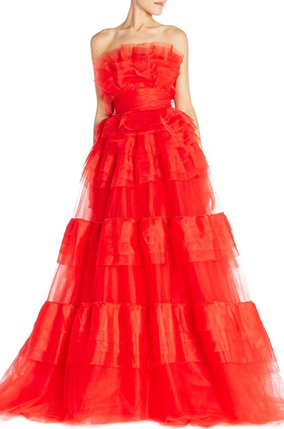 Monique Lhuillier Elegant Prom Dresses 2019 Strapless Tiered Ruffles A Line Tulle Formal Evening Dresses Long Party Gowns Custom Made