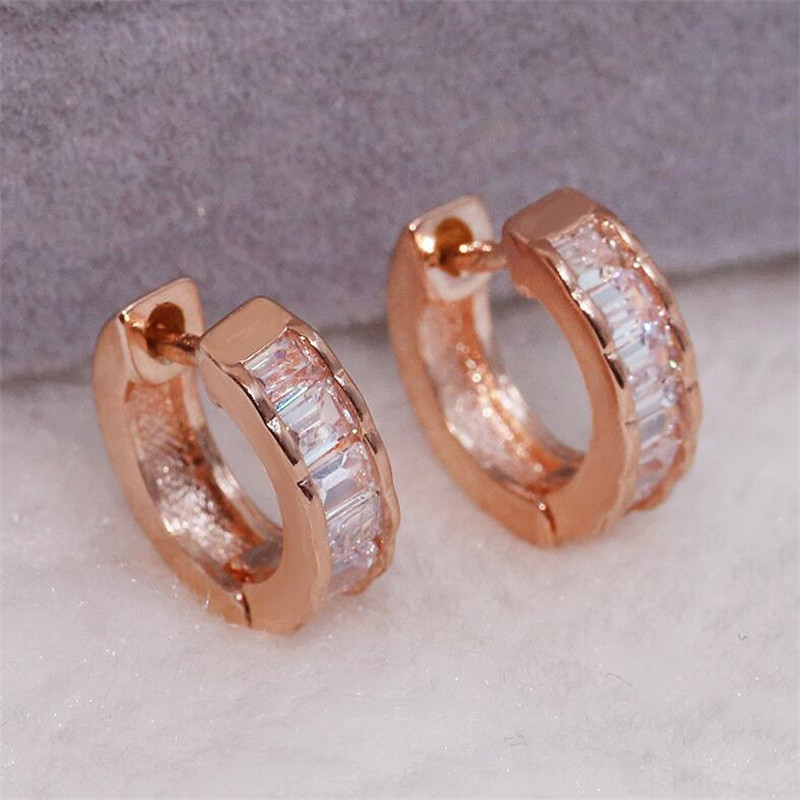 Sterg Sier&Rose Gold Fill Princess Cut White Topaz CZ Dia Gemstones Party Women Clip Earrings Gift