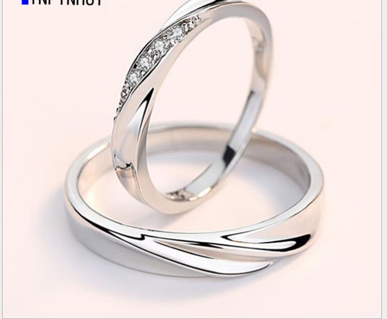 Couple ring opening pure silver pair ring male Korean version simple simulation diamond ring female