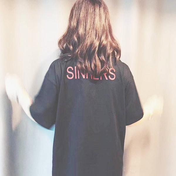 18ss Fashion High Quality Letter Printing Men Women Sinners Golden Print T Shirt Casual Cotton Tee Top