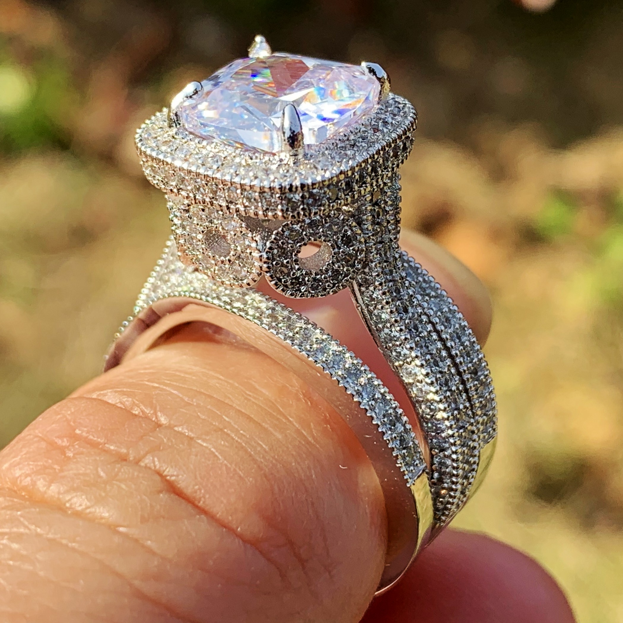 2019 New Hot Ring Set Vintage Fashion Jewelry 925 Sterling Silver Cushion Shape White Topaz CZ Diamond 3pcs Women Wedding Band Ring Gift