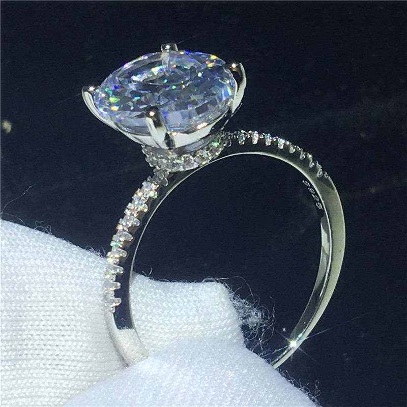 Vecalon Handmade Promise Finger Ring 925 sterling silver oval cut Diamond Party Wedding rings for women Fashion Jewelry