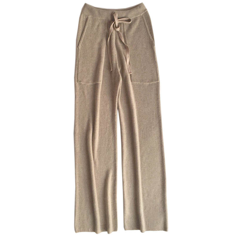 Autumn and winter new soft and comfortable cashmere trousers women's pure knit wide leg pants casual loose wool knit pants women T200113