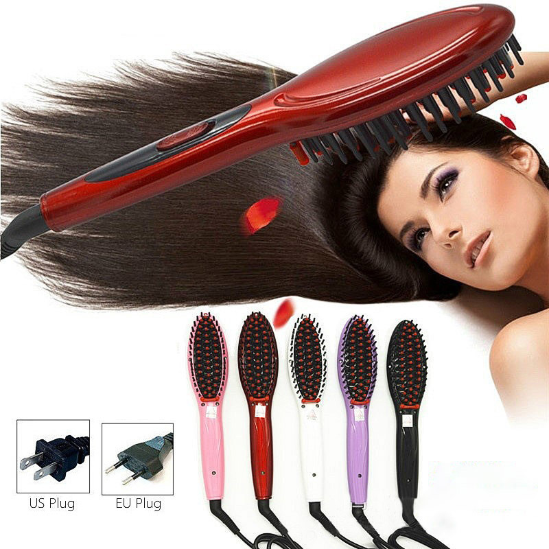 Hot 5 Colors Electric Hair Straightener Comb Iron Brush Ceramic Straight Hair Comb Auto Massager EU/US Plug Hair Styling Combs