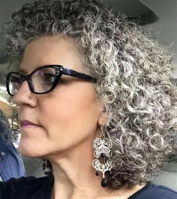 Women gray hair ponytail extension silver grey afro bun or puff curly drawstring human hair ponytails clip in real hair Hot sale