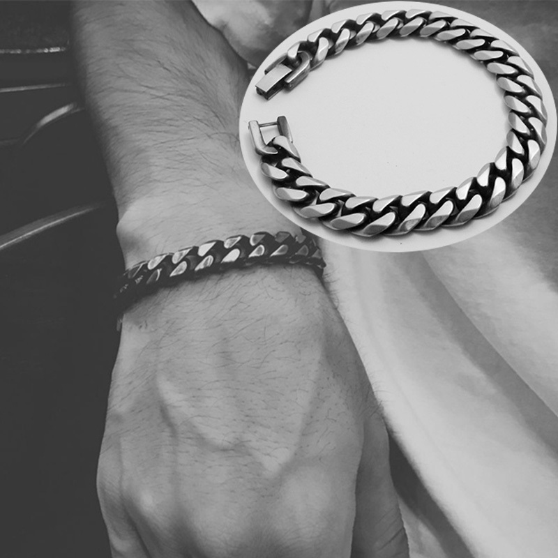 Stainless Steel Men Retro Bracelet Gifts Mens Chain Curb Cuban Link Accessories Black Rock Charm Hand Chain Bracelets Male