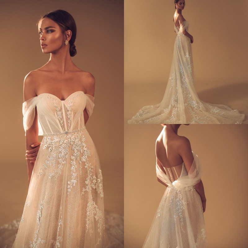 Elihav Sasson 2019 Wedding Dresses Off The Shoulder Beads Boho Bohemian Lace Appliqued Wedding Dress Bridal Gown robe de mariée
