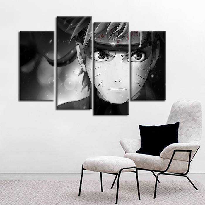 4 Panel Unframed Naruto Close-up Rain and Blood Anime Poster Print On Canvas Wall Art Picture For Home and Living Room Decor