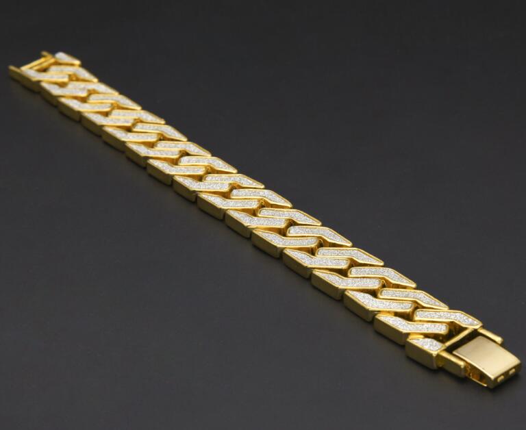Cuban Chain Bracelet For Mens Tops Quality Pop Club Accessories Ice Out Hip Hop Bracelets Gold Plating Bangle Zircon Chains WY338
