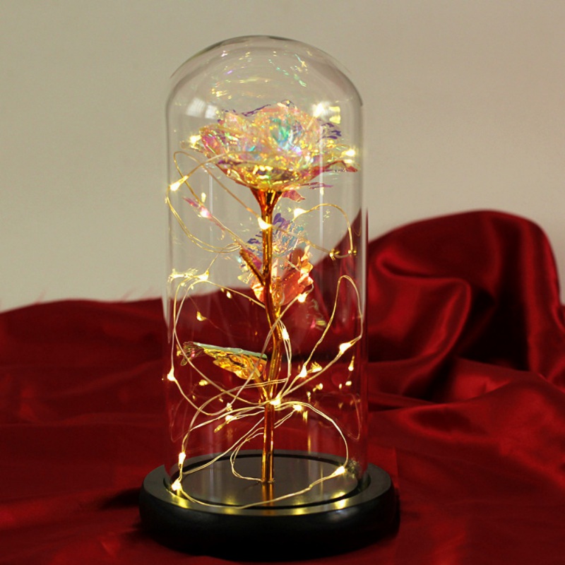 Artificial Gold Foil Rose Flower And LED Light String In Glass Dome On Wooden Base Valentine's Day Present Wedding Decor, Flat base
Artificial Gold Foil Rose Flower And LED Light String In Glass Dome On Wooden Base Valentine's Day Present Wedding Decor, Flat base