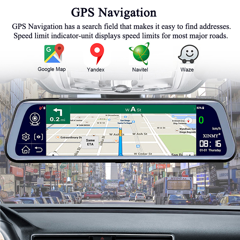 4G ADAS Car DVR 10 inch Android Wifi Full Stream Media Rear View Mirror 2G+32GB Flash Memory With GPS HD 1080P Car Dual Lens Video Recorder