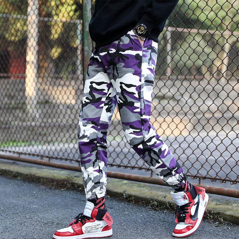 Men's Pants ASIAN SIZE Purple Camo Yellow Fashion Hip Mens Twill Skinny Jogger Activewear Sweatpant Cargo Pocket
