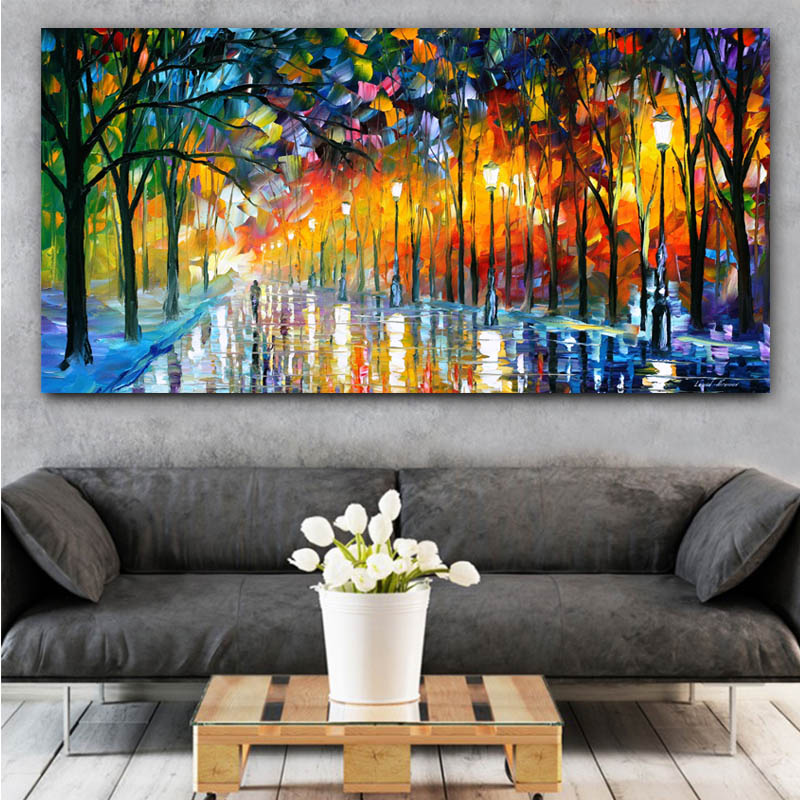 Canvas Painting Landscape Poster Walling In Rain Light Road Oil Painting Wall Art Wall Pictures for Living Room Home Decoration