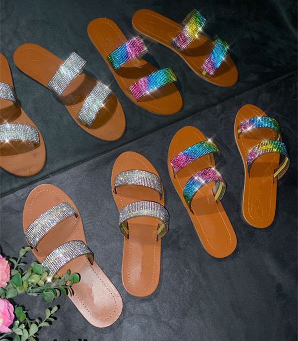 Colorful Diamond New Women's Slippers European and American Sandals Flat Women's Shoes Sandals Shoes 43 Large Size, Camel 
Colorful Diamond New Women's Slippers European and American Sandals Flat Women's Shoes Sandals Shoes 43 Large Size, Camel