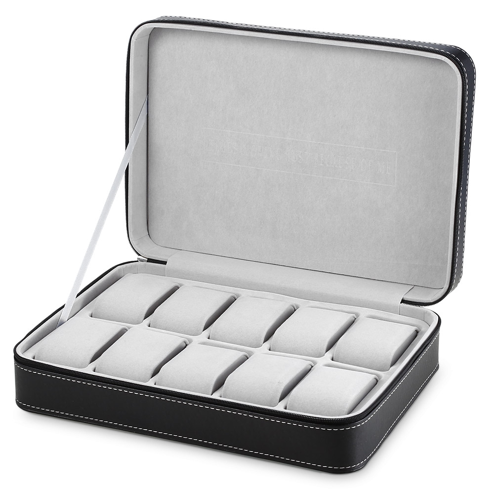 Special For Travel Sport Protect 10 Grids PU Leather Wristwatch Box CaseZipper Travel Watch Jewelry Storage Bag Box