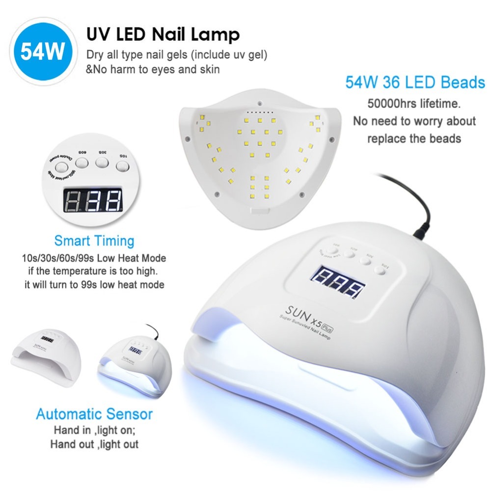 54W LED Nail Lamp Nail Dryer Dual hands 36 PCS LEDs UV Lamp SUN Light For Curing UV Gel Nail Polish With Sensor LCD Display LY191228