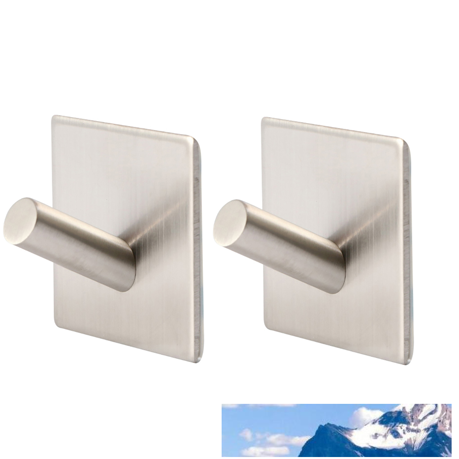 2pcs 3M Self Adhesive Wall Door Back Hooks Stainless Steel Hook Wall Key Coat Bag Holder Bathroom Kitchen Rustproof Towel Hooks