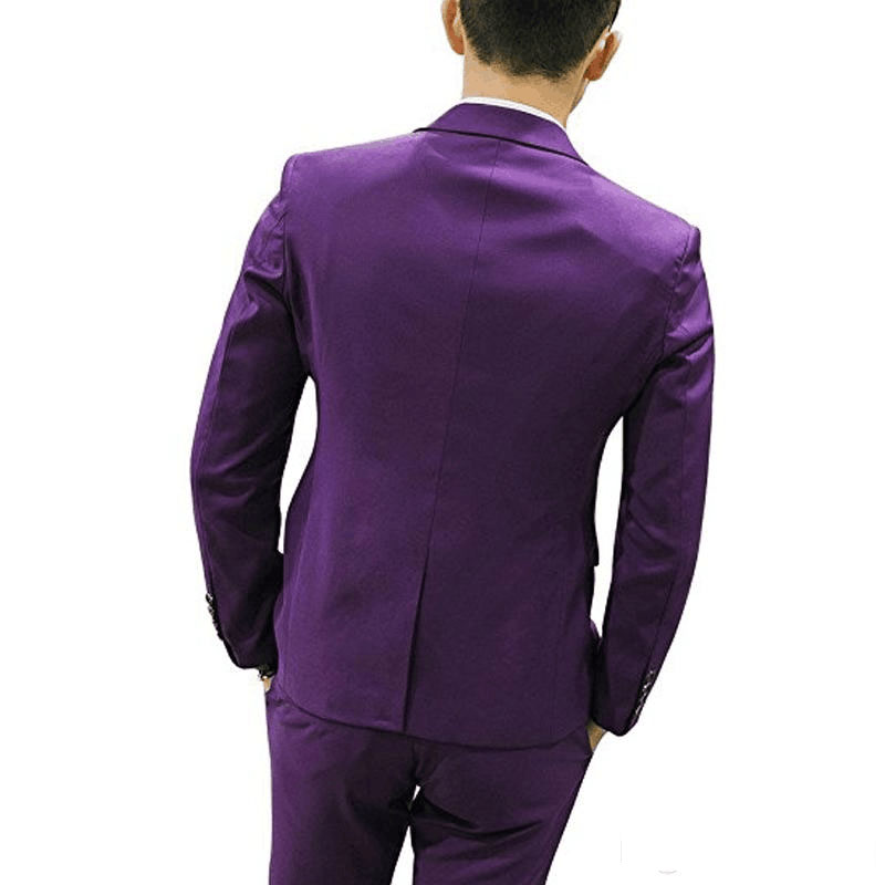 Three Piece Purple Evening Party Formal Men Suits Trim Fit Notched Lapel Custom Made Wedding Tuxedos (Jacket + Pants +Vest) For Sale