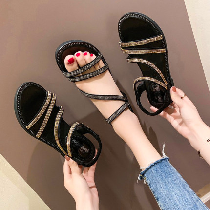 Net red sandals female 2020 summer students wild rhinestone open-toed Roman sandals flat bottom fairy wind ins tide, Black
Net red sandals female 2020 summer students wild rhinestone open-toed Roman sandals flat bottom fairy wind ins tide, Black