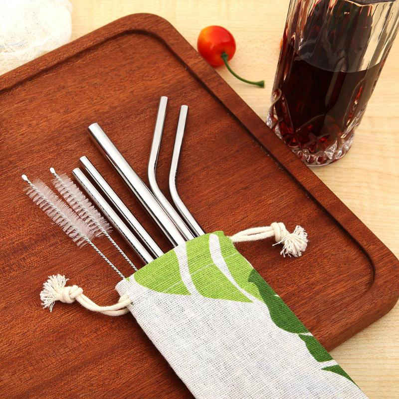 

8pcs set Colorful Stainless Steel Straw Environmental Health Protection and Durability Animal Pattern Reusable Straw with Brush