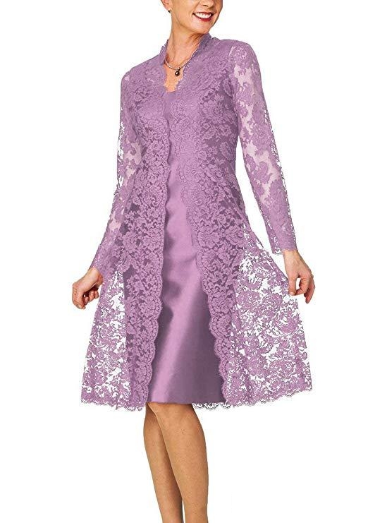 Custom Made Lace Mother of the Bride Suits with Jacket Knee Length Jewel Neck Wedding Guest Dress Plus Size Mothers Formal Gowns