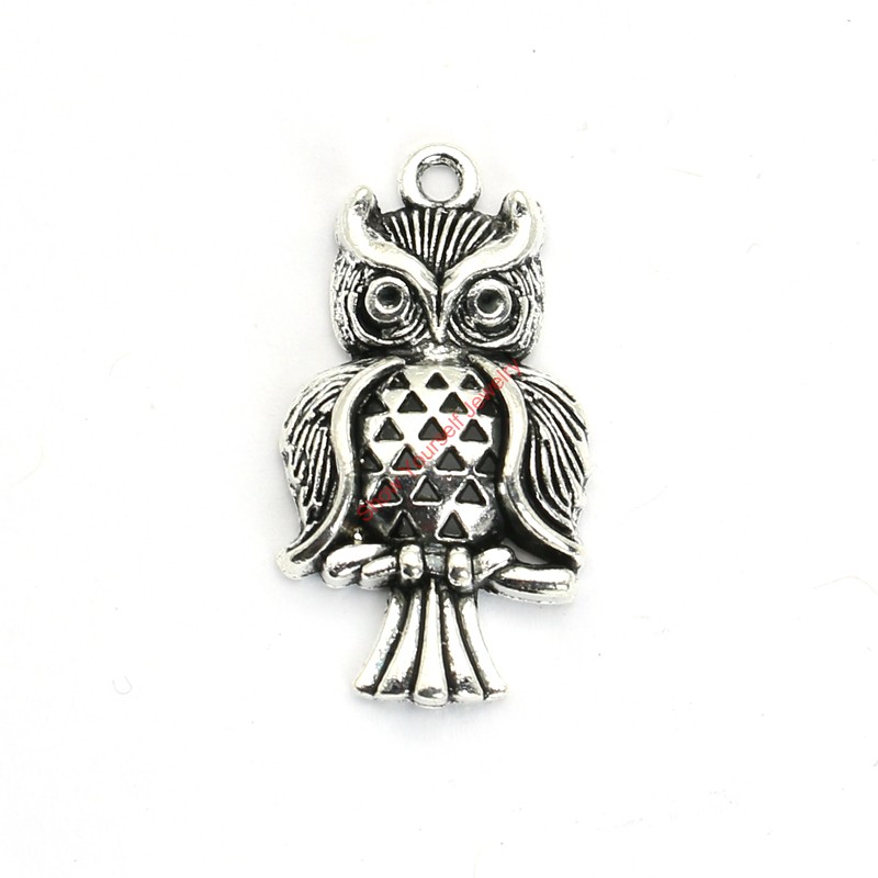Wholesale-Antique Silver Plated Owl Charms Pendants for Bracelet Jewelry Making DIY Necklace Craft 30x17mm