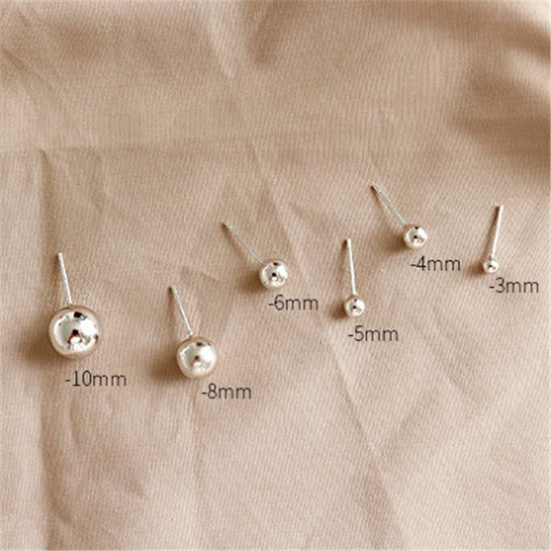 New Simple 925 Sterling Silver Round Ball Stud Earrings For Women Ear Piercing Jewelry Studs Earings Brincos Fine Jewelry