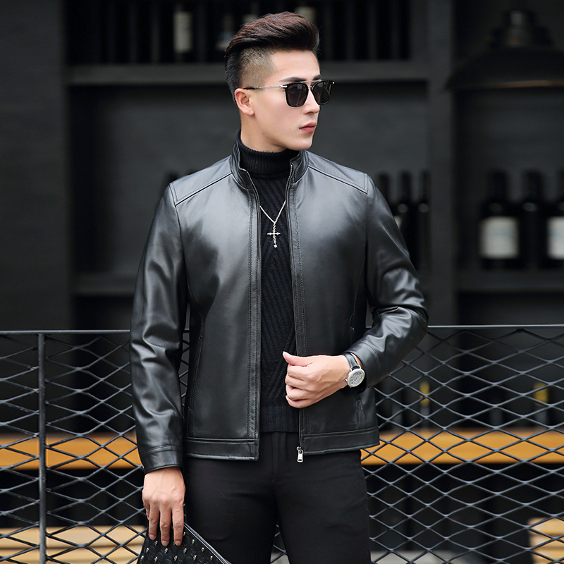 Spring and Autumn Leather Leather Men's Jacket Stand Collar Jacket Slim Single Thin Sheepskin, Black
Spring and Autumn Leather Leather Men's Jacket Stand Collar Jacket Slim Single Thin Sheepskin, Black