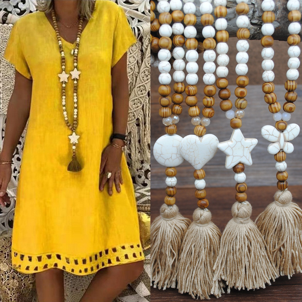 Women Fashion Bohemian hemp dress pendant tasseled sweater chain long necklace with wooden beads by hand N2208
Women Fashion Bohemian hemp dress pendant tasseled sweater chain long necklace with wooden beads by hand N2208