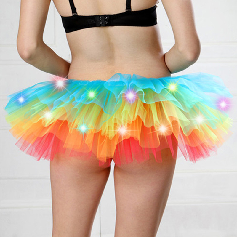 Colorful Led Lighting Mini Tutu Skirt Women Halloween Christmas Festival School Girl Stage Party Show Dance Mesh Tulle Petticoat