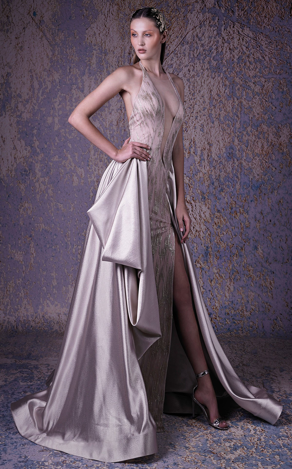 Split Mermaid Evening Dresses With Detachable Train Satin Sweep Train Deep V Neck Backless Prom Dress Bling Sequins Formal Party Gowns