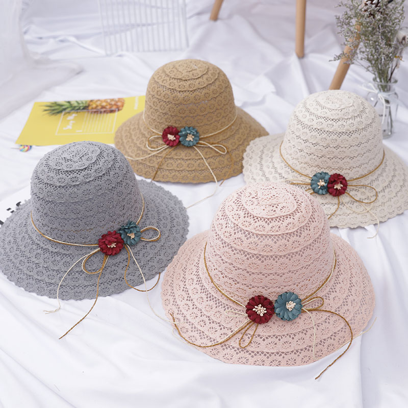 Summer Elegant Foldable Breathable Straw Hat For Women Ladies Cap Foldable Lace Fashionable Beach Sun Hats Solid Hollow