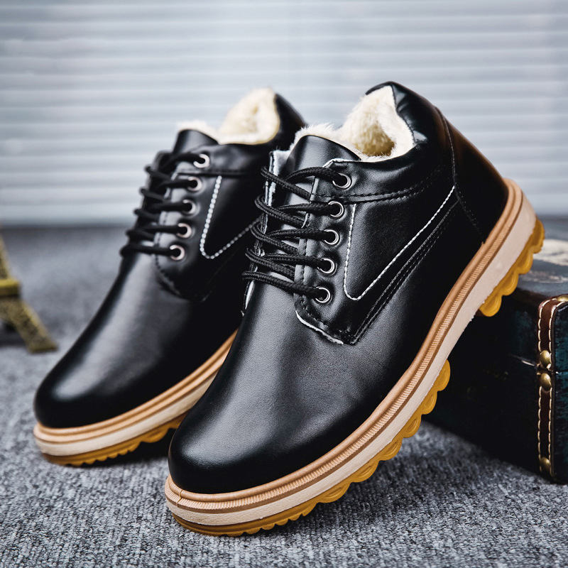 Winter Men Boots PU Outdoor Snow Ankle Boots Male Lace Up Anti-slip Booties British Sneakers, Blue