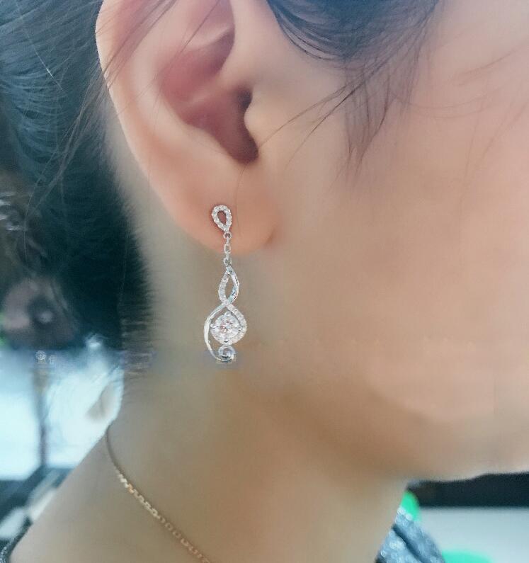 Sterg Sier Long Drop Water White Topaz CZ Dia Earrings Jewelry for Women Wedding Bridal