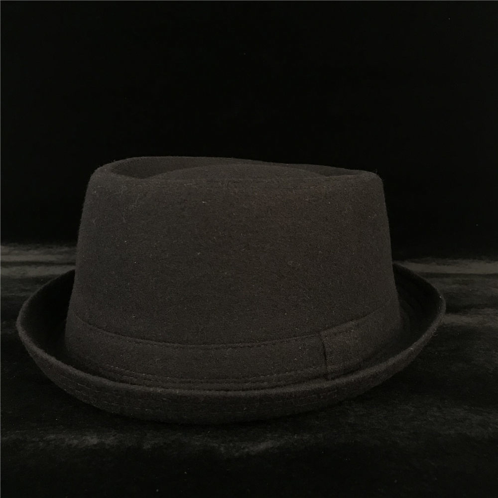 100 Wool Men Pork Pie Hat For Dad Winter Black Fedora Hat For Gentleman Flat Bowler Porkpie Top Hat Size S M L Xl Y19070503