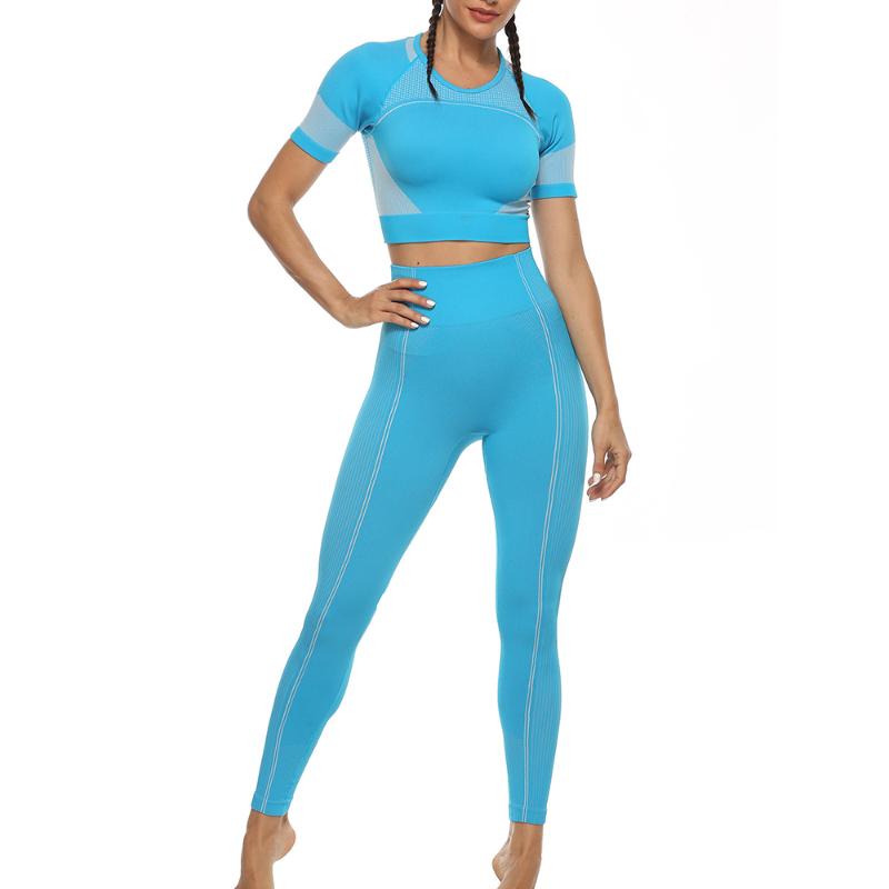 2PCS Sports Suits Women Seamless Yoga Sets Tight Short Sleeves Top Running Fitness High Waist Leggings Gym Set Sportswear, Blue
2PCS Sports Suits Women Seamless Yoga Sets Tight Short Sleeves Top Running Fitness High Waist Leggings Gym Set Sportswear, Blue