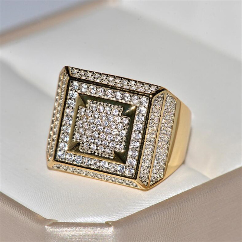 Hip Hop Male Vintage Fashion Jewelry 925 Sterling Silver&Gold Fill Pave White Sapphire CZ Diamond Eternity Wedding Band Ring For Men Gift