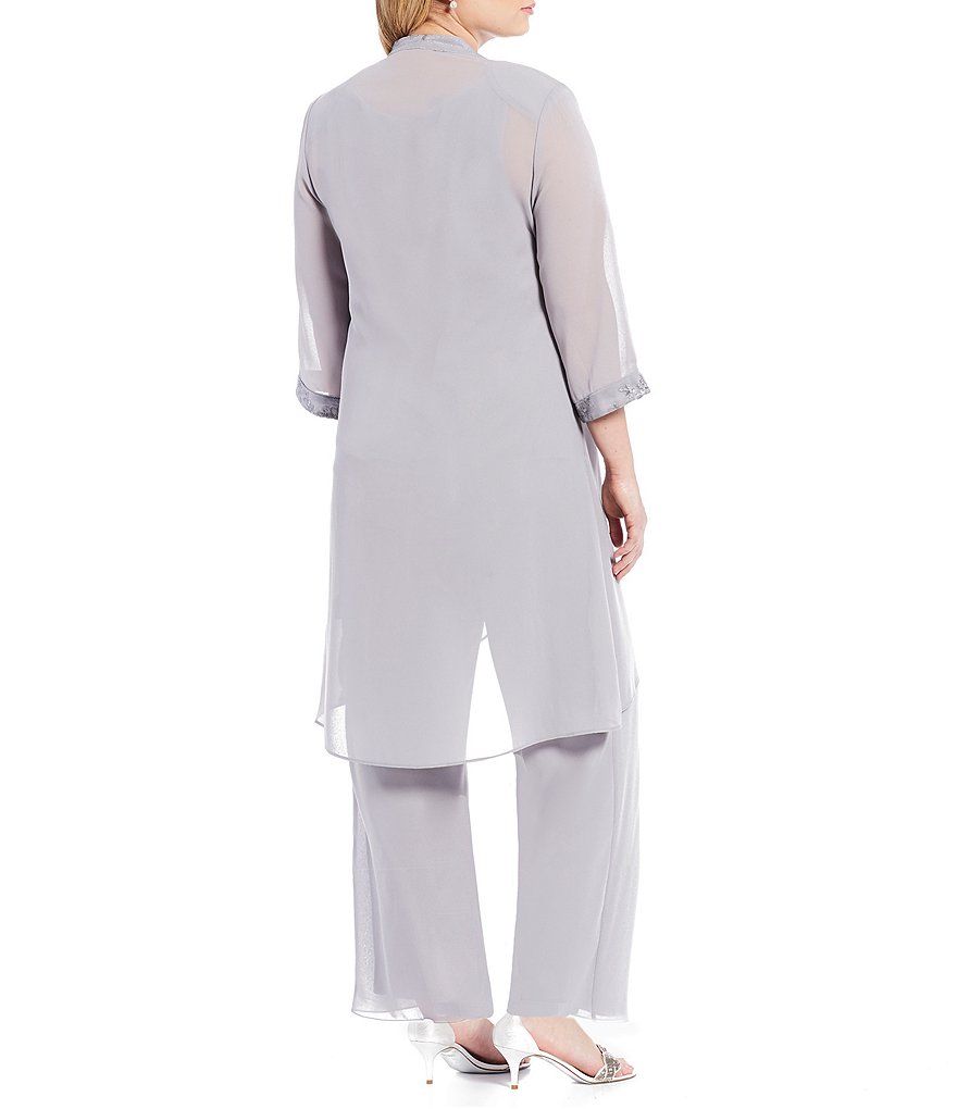 Plus Size Mother Of The Bride Dresses With Jacket Lace Chiffon Long Sleeves Three Pieces Silver Wedding Guest Dress Evening Gowns