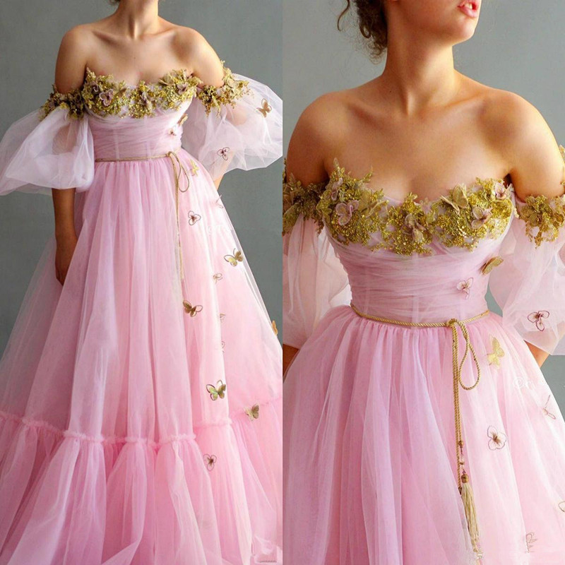 Gold Butterfly Applique Sweetheart Prom Dresses Short Poet Sleeves Pink Tulle Special Occasion Party Summer Gowns, Yellow
Gold Butterfly Applique Sweetheart Prom Dresses Short Poet Sleeves Pink Tulle Special Occasion Party Summer Gowns, Yellow