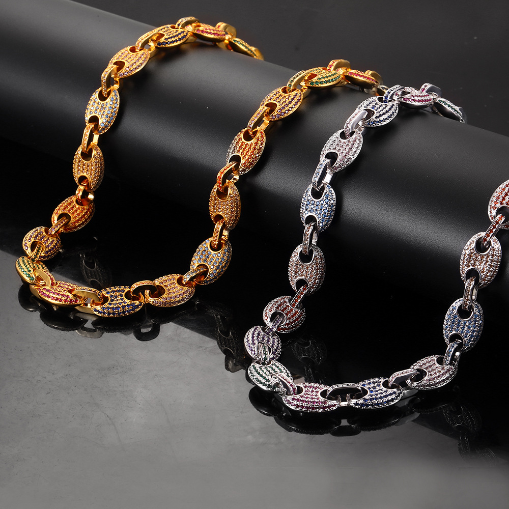 Men's Hip Hop Handcuffs Shape Tennis Chain Necklaces Shining Colorful Full Zircon Coffee Beans Chains Jewelry