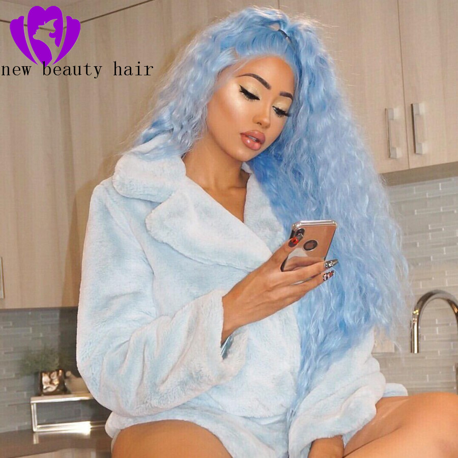 Natural soft free part Lace Front Wigs Loose Wave Light Blue Color Wigs For Women Heat Resistant Fiber Synthetic Lace Wig